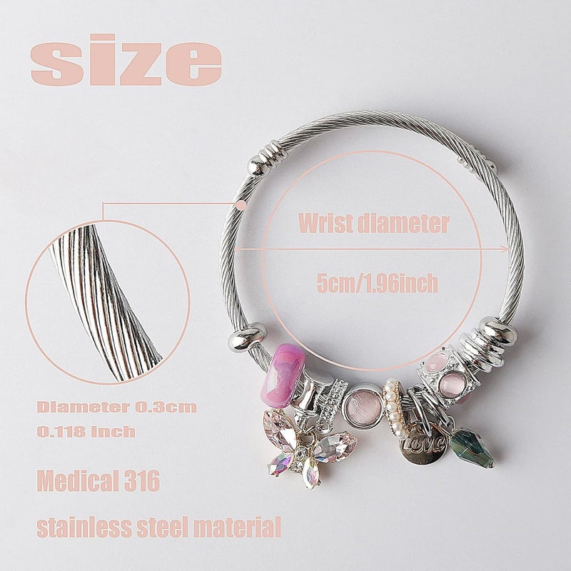 DS Charm Bracelets for girls,exquisite cute cartoon friendship bracelets Silver Stainless Steel Bangle with birthday Gift box, Adjustable girls jewelry Suitable for holiday gifts - Image 3